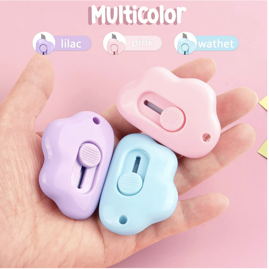 

Pisau Cutter Mini Lucu Warna Warni Bentuk Awan/ Silet Mini ATK Foldable Knife Pembuka Paket/ Cutter