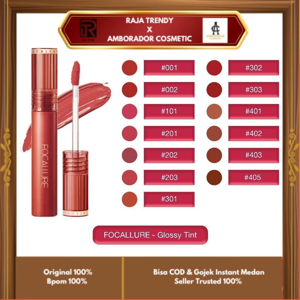 FOCALLURE - GLOSSY TINT ( FA-208 ) - Jelly Clear Dewy Lip Tint Tahan Lama Long-Lasting Lipstick Lips