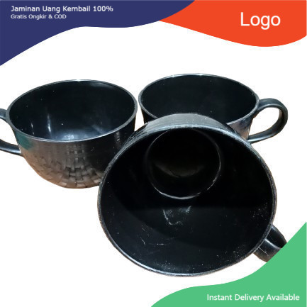 (12 Pcs) Cangkir LUNAR HITAM Cangkir Plastik Kecil Gagang - 1 Lusin