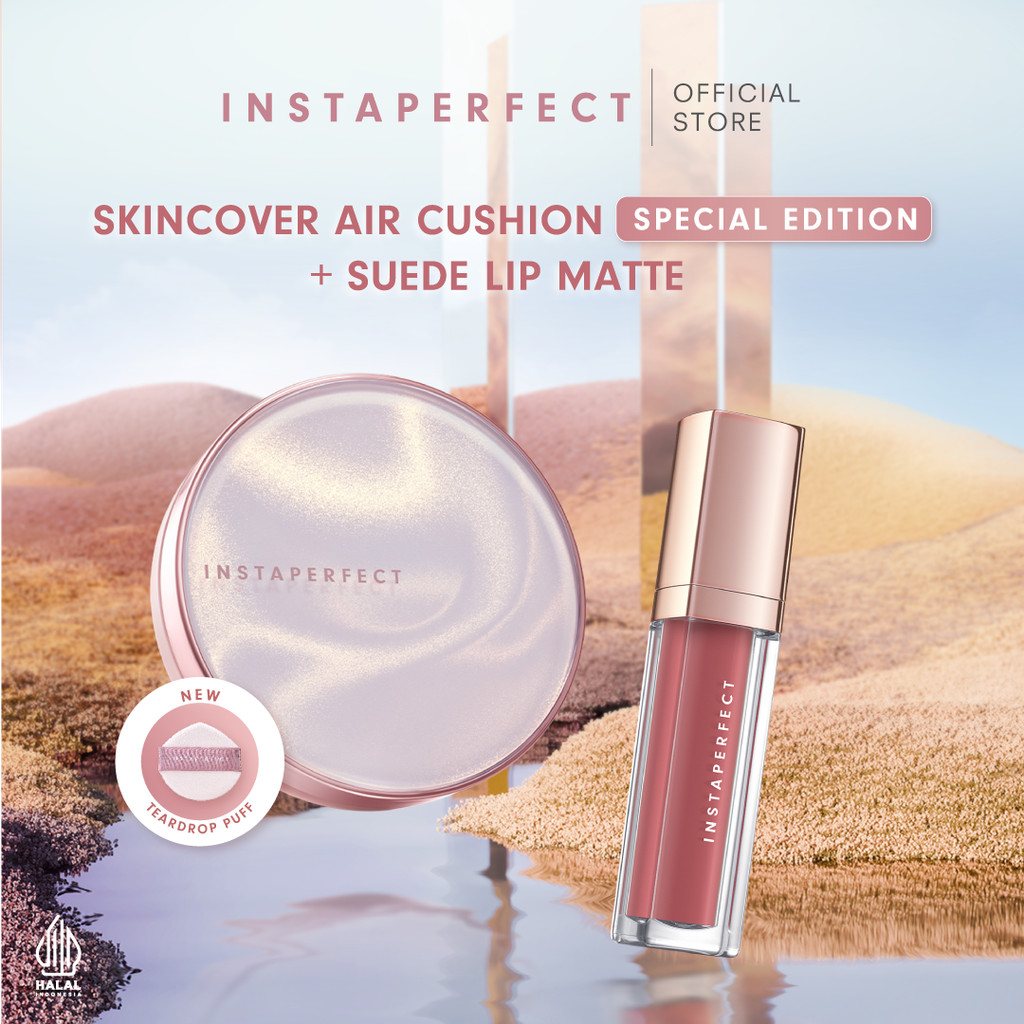 Bundle Instaperfect Skincover Air Cushion Special Edition+ Suede Lip Matte - MLBB Nude Lip Cream, Co