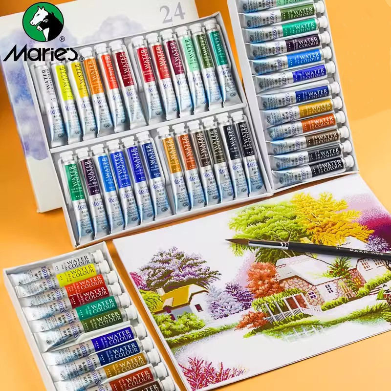 

Maries Professional Watercolor Paint Tube Set 12/18/24 Colors 9ml Water Color For Painting Aquarela Art Supplies