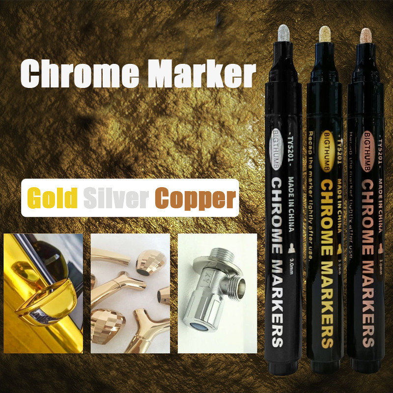 

1pcs Chrome Marker Permanent Markers Gold Silber Copper Ink Repair Metal Model DIY Paint Chrome Repair Mirror Plating Marker Pen