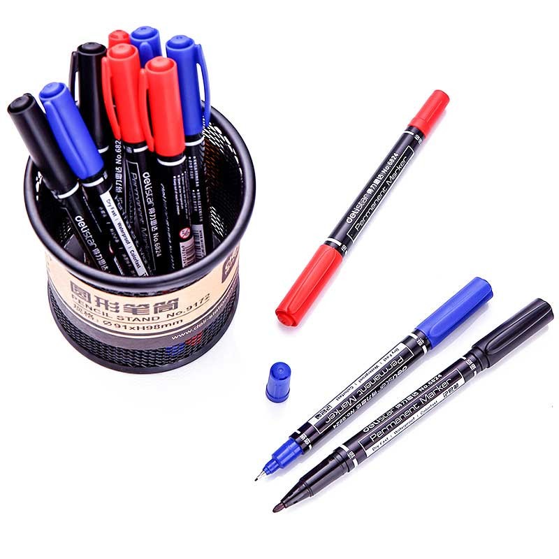 

1/3Pcs/Set Waterproof Marker Pen Oil Permanent Dual Tip 0.5/1.0 mm Nib Black Blue Red Art Marker Pens School Office Stationery