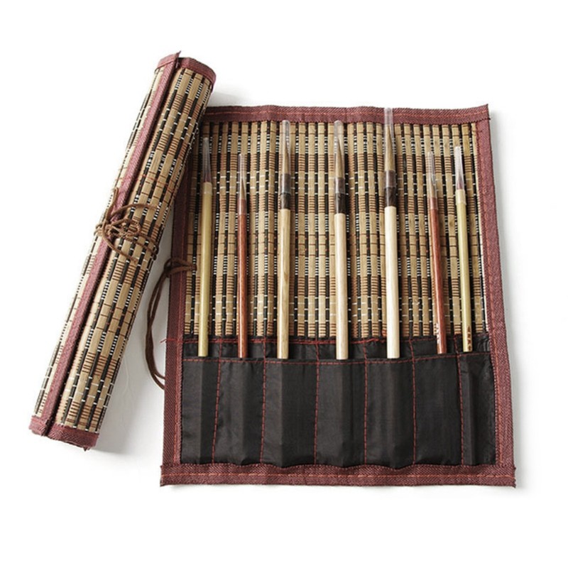 

Painting Brush Holder Bamboo Rolling Bag Calligraphy Pen Case Curtain Pack For Art Supplies