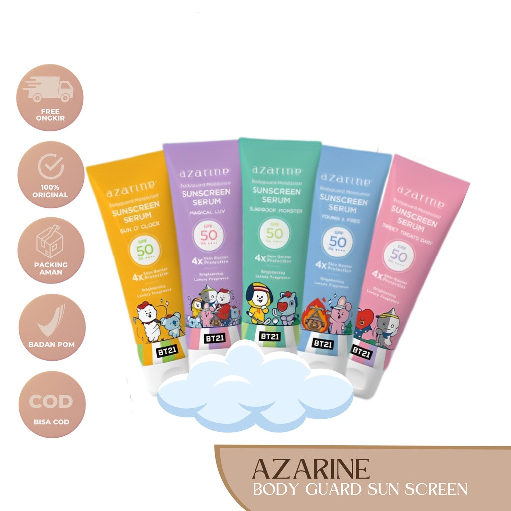 SKINHELLO - AZARINE x BT21 Body Guard Moisturizer Sunscreen Serum 100ml SPF 50 PA++++ | BPOM Bodygua