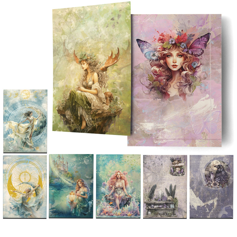 

Rice Paper WuleeGifts Original Design Retro Scrapbooking Decoration Vintage Junk Journal collection 8pcs Crafts Papers