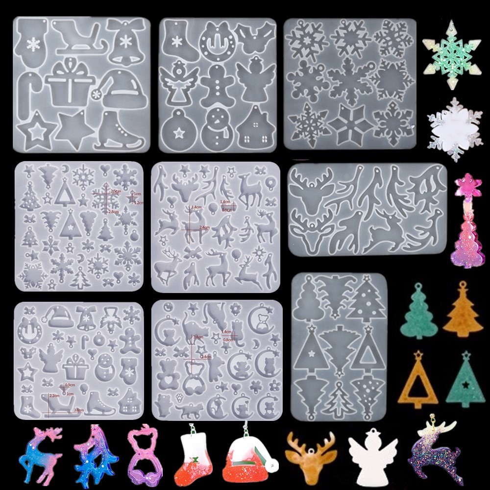 

SNASAN Pendant Silicone Mold Snowflake Elk Tree DIY Jewelry Earrings Making Tool Decorations Ornaments Mould
