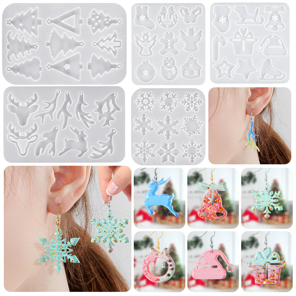 

DIY Series Crystal Epoxy Resin Keychain Pendant Mold Snowflake Reindeer Shape Silicone Mold Earring Jewelry Making