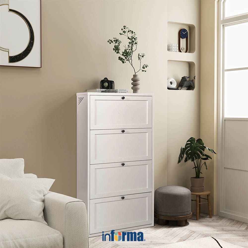 Informa Logan Kabinet Sepatu 4 Tingkat - Putih Organizer Sandal Dan Sepatu Rak Lemari Alas Kaki Serb