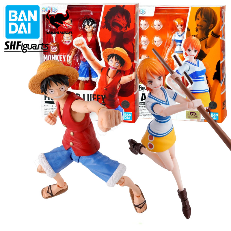 In Stock 100% Original Bandai S.H.Figuarts SHF One Piece Monkey D Luffy Nami Romance Dawn Anime Acti