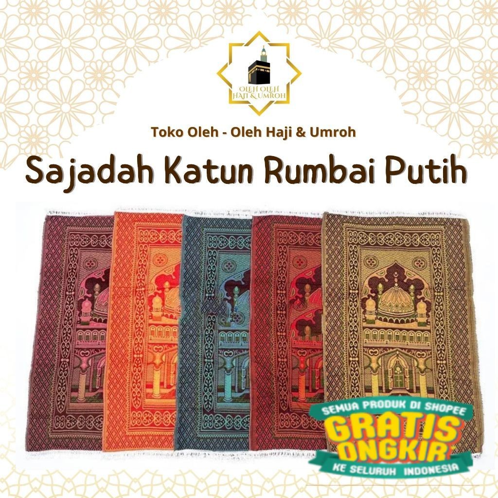 SAJADAH KATUN RUMBAI PUTIH UKURAN NORMAL BESAR BAHAN TIPIS BISA UNTUK TRAVELING UNTUK HAMPERS SAJADA