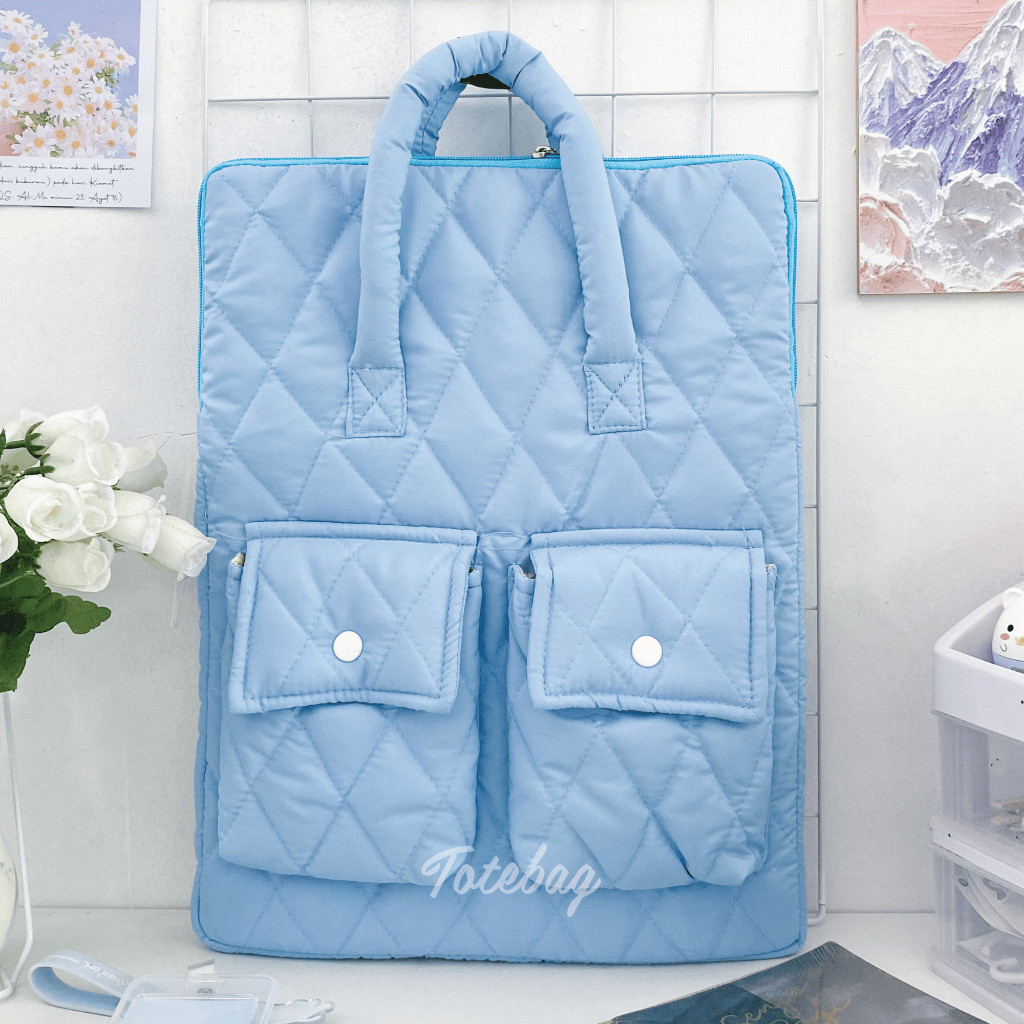 Tas Laptop Camelia SKY BLUE Sleeve 14 - 15 inch Puffy Diamond Puffy tas wanita Kuliah Sekolah