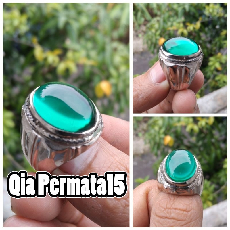 Cincin batu green emeral obsidian