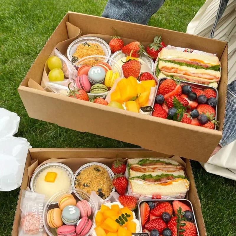 

Kraft Paper Box Cake Food Candy Paper Box With Handle Portable Birthday Wedding Party Candy Small Gift Packing Kraft Boxes