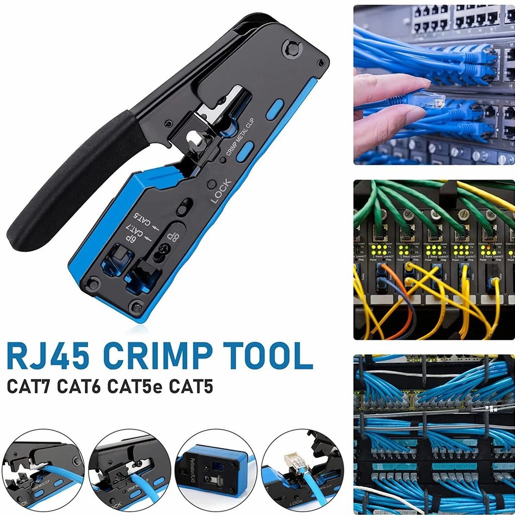 Rj45 Tang Crimp Pass Through Crimper, Stripper, Dan Cutter Untuk Konektor Modular Cat7 Cat6 Cat5E