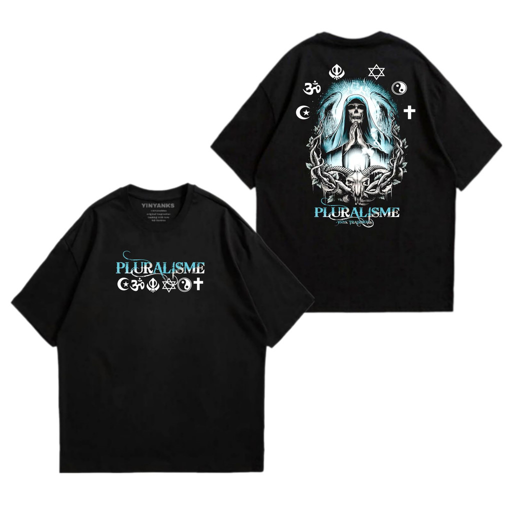 T-Shirt Kaos Baju skena cowok Pluralisme 1 Kasual Longgar Oversize Unisex