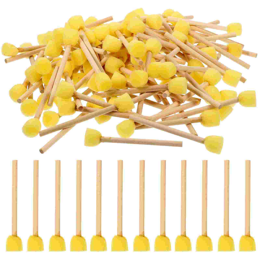

100/10Pcs Sponge Brush Wooden Handle Foam Painting Flat Sponges Round Drawing Kit Kids Yellow Pen
