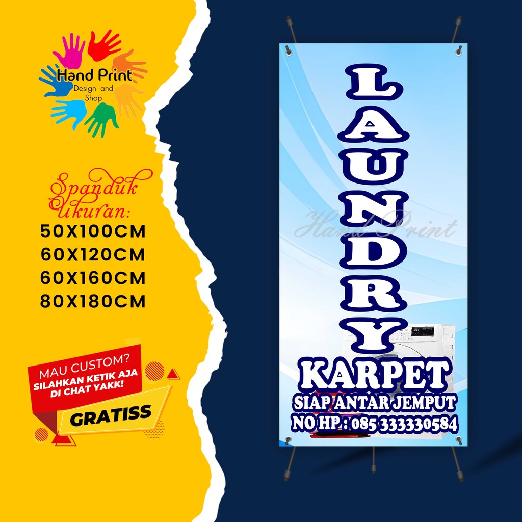 Cetak Spanduk Banner Toko Laundry Karpet Biru MMT Spanduk Custom 60x160