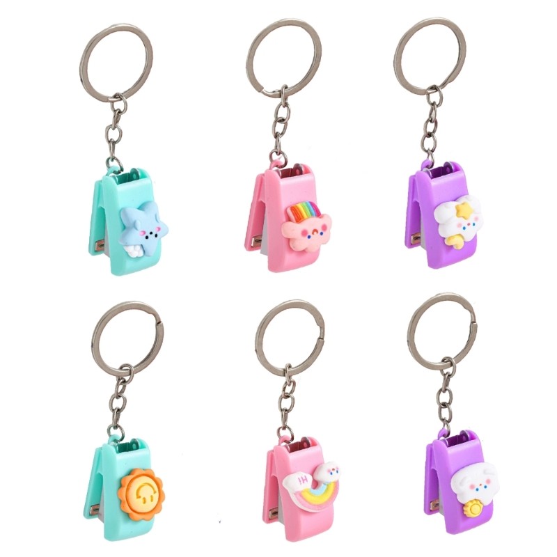 

6 Pcs/Set Practical Stapler Book Binding Machines Keychains Cartoon Animal Stapler Keyrings School Office Accessories