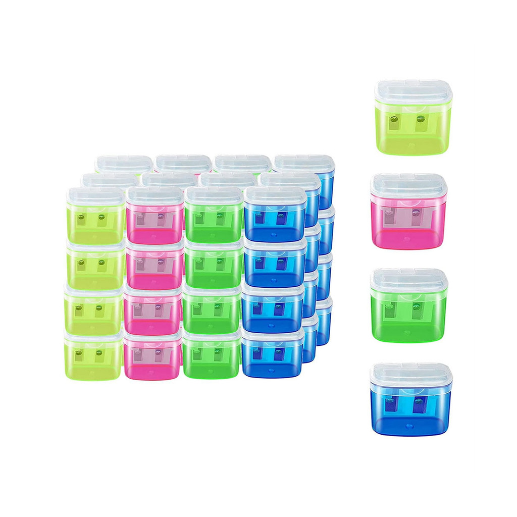 

48 Pieces Pencil Sharpeners Manual Dual Holes Pencil Sharpener with Lid Portable Colorful Crayon Sharpener