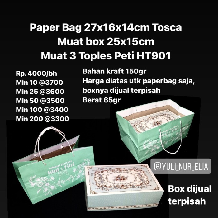 

Paper Bag 27x16x14cm Tosca Muat box 25x15cm Muat 3 Toples Peti HT901