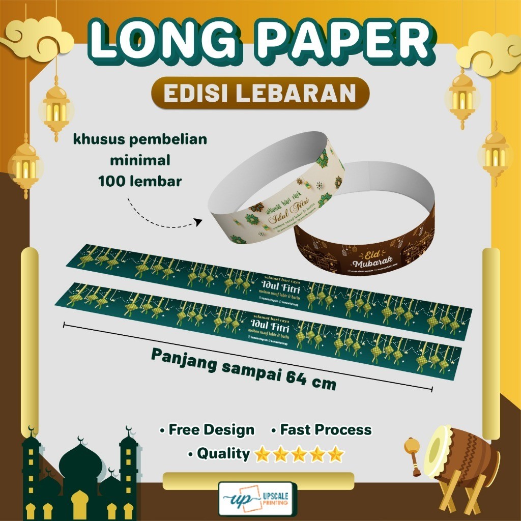 

UP - Paper Belt Idul Fitri Lebaran Custom Panjang 64 cm Grosir | Packaging Sleeve Free Design | Label Hampers | Paper Sleeve | Label Segel Box