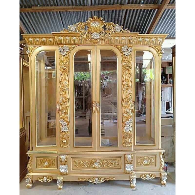 lemari hias kaca lemari pajang mebel ukir kayu jati jepara pusaka jati jepara