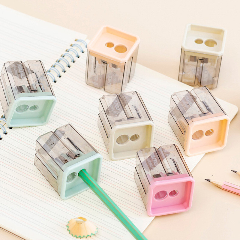 

1PC Double Holes Pencil Sharpeners Candy Color Transparent Standard Pencil Cutting Machine Student School Office Stationery
