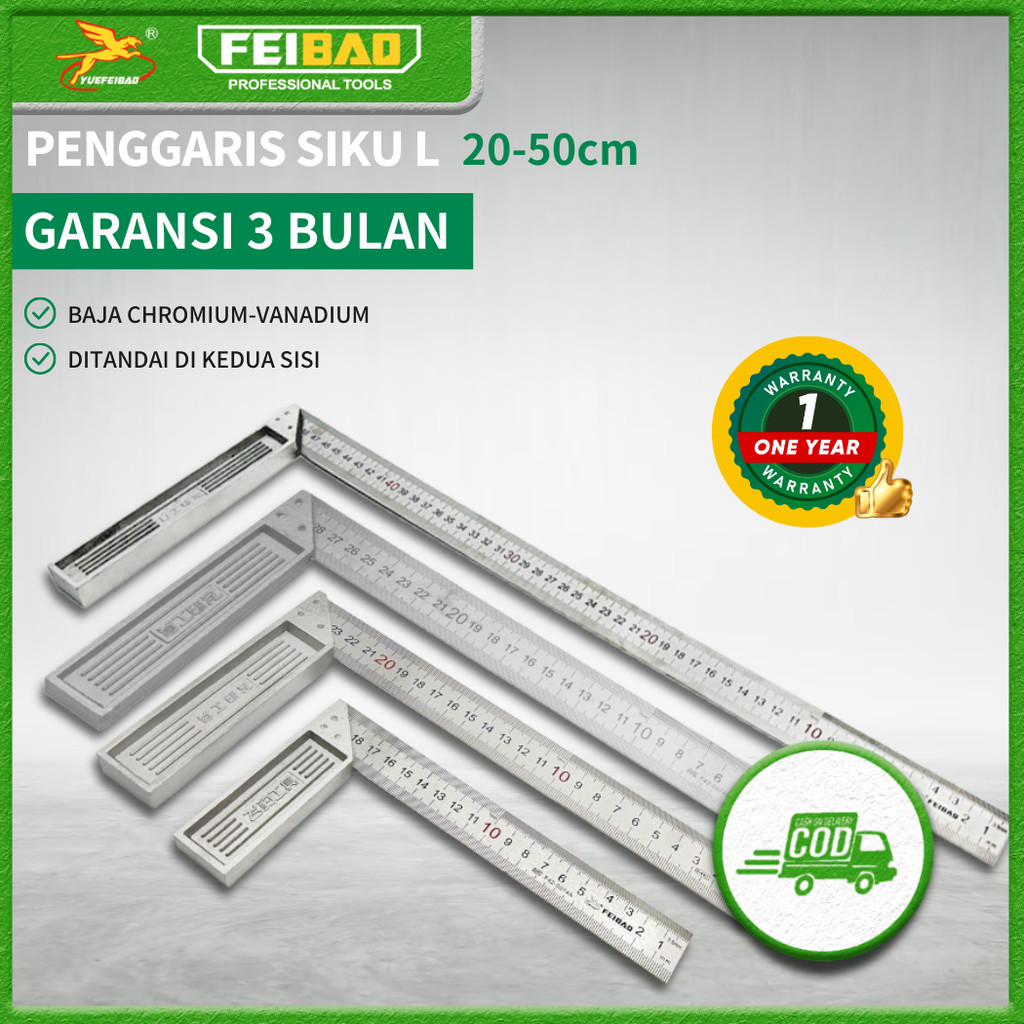 

Feibao Penggaris Siku L 20-30cm / Steel Angle Ruler / Penggaris Siku Tukang / 20-30cm / F42-0074