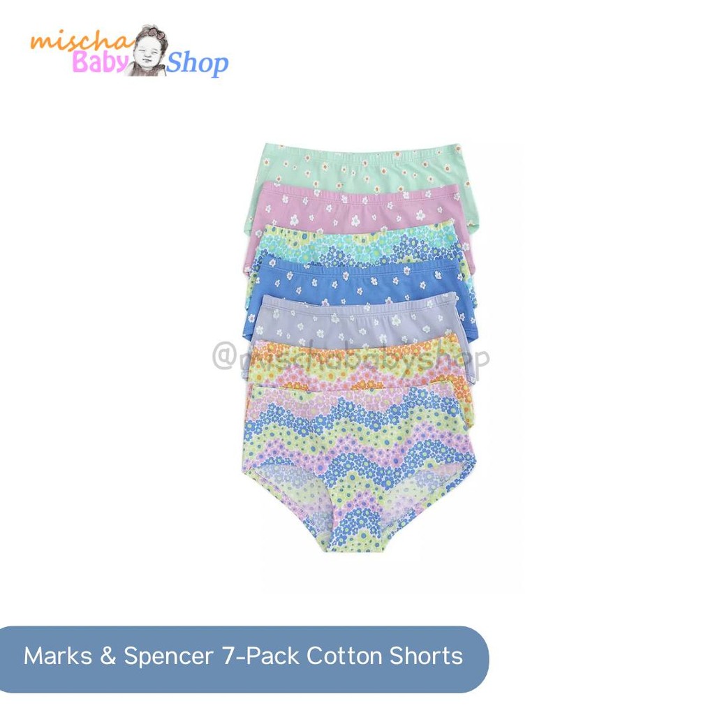 Marks & Spencer 7-Pack Cotton Rich Daisy Floral Shorts | Pakaian Dalam Anak Perempuan