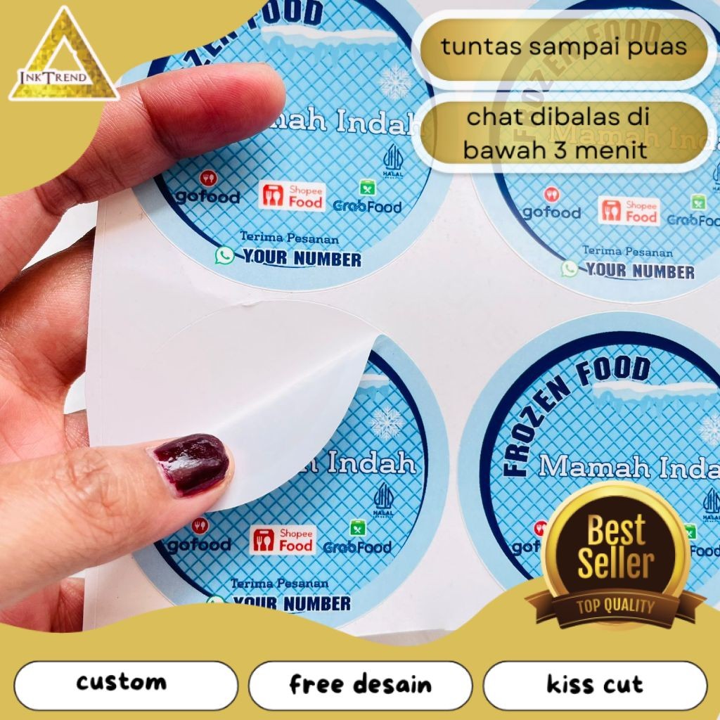 

INKA 2-4 Label Bulat Sticker Print Vinyl Stiker Frozen Food Anti Air Stiker Makanan Beku Custom