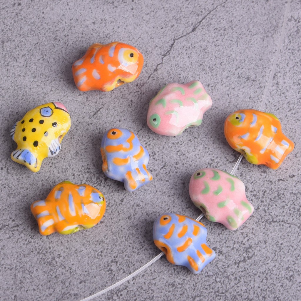 

5pcs Fish Shape 13x18mm Handmade Painting Ceramic Porcelain Loose Beads For Jewelry Making DIY Findings