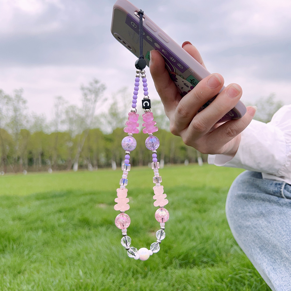 

New Design Bear Charm Phone Strap For Women Beaded Lanyard Chain For Phone Accessory Shine at Night Jewelry