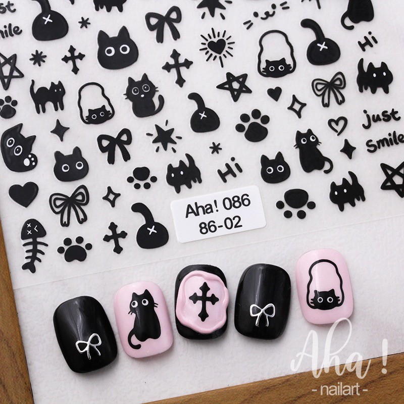 STIKER KUKU / NAIL STICKER MOTIF KUCING / CAT NIMBUL / EMBOSSED AHA-086