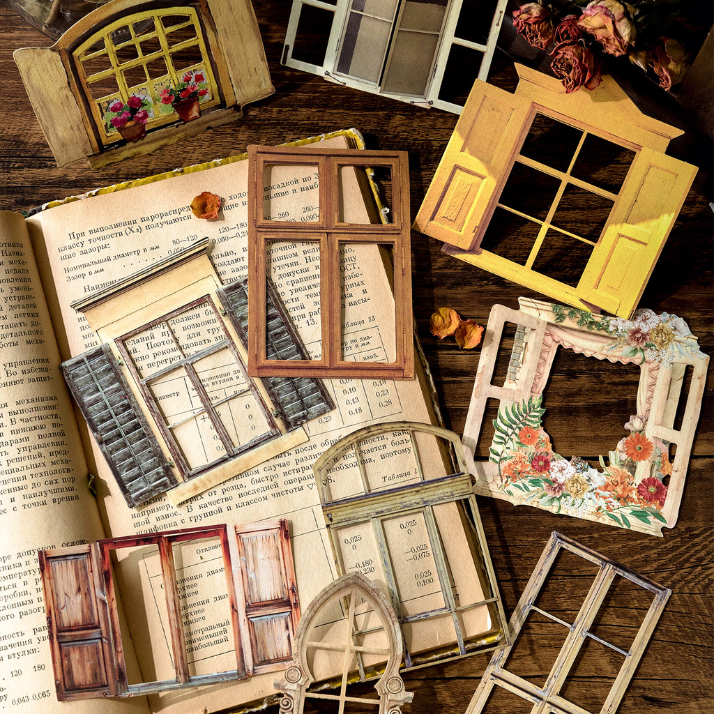 

10 Sheets Vintage Hollow Door Window Sticker Diy Diary Decoration Plant Flower INS Sticker Album Scrapbooking Kawaii Stationery
