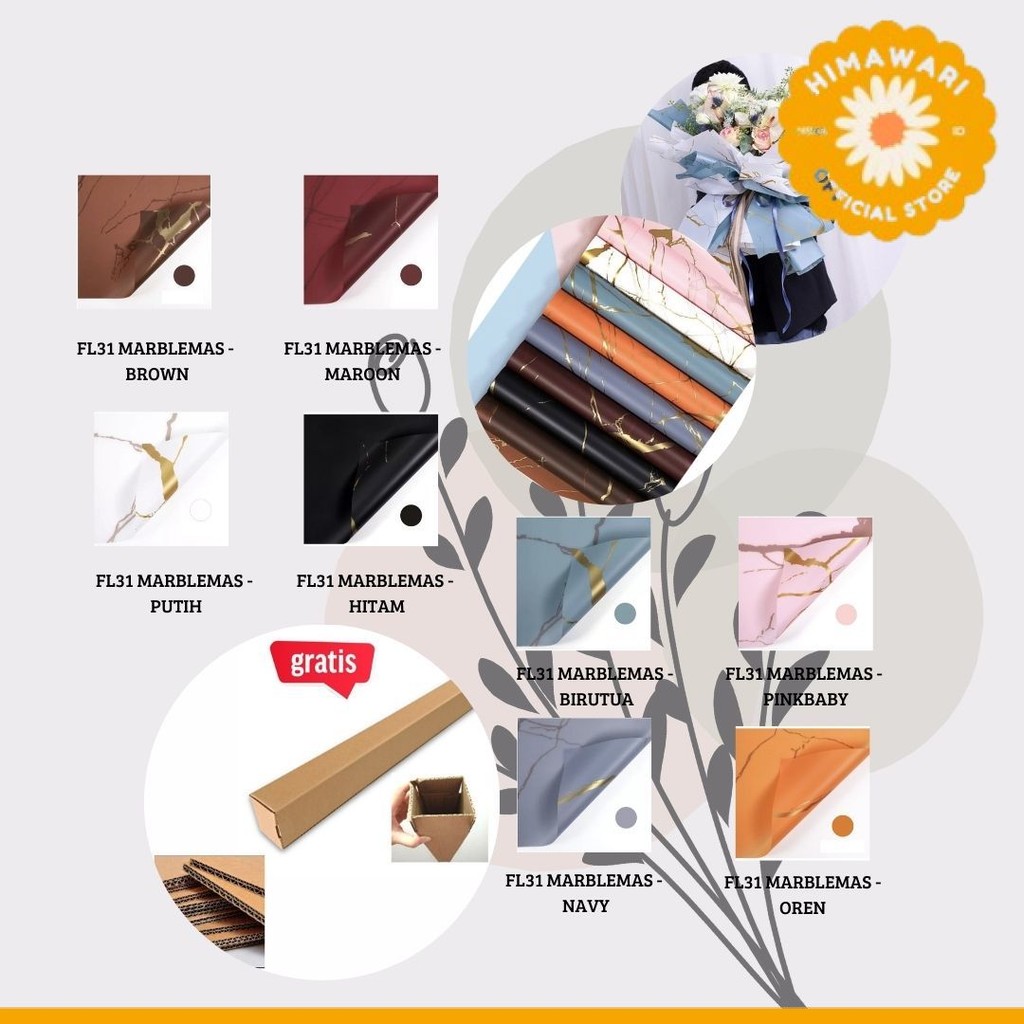

HIMA - (5 LEMBAR) - FL31 MARBLEMAS Kertas Bunga Paper Buket Motif Marble Emas Florist Kado Cellophane - GROSIR