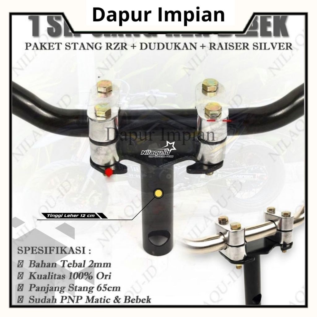 DPI PAKET Stang RZR Plus Dudukan Stang Motor Bebek Matic Beat Vario Mio Scoopy Genio Fino Nex X-Ride