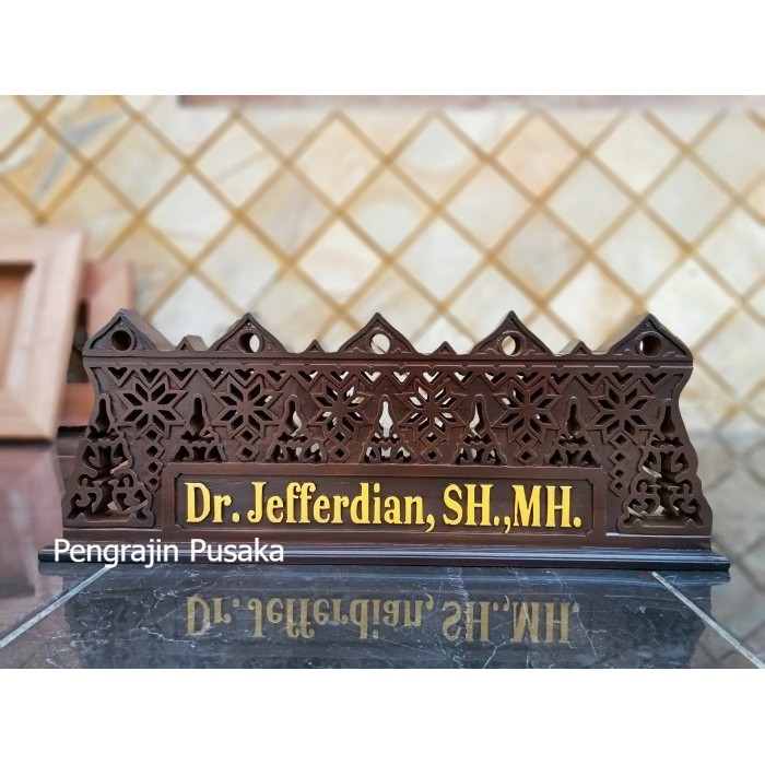 

papan nama meja ukiran kayu jati custom logo PP3642369