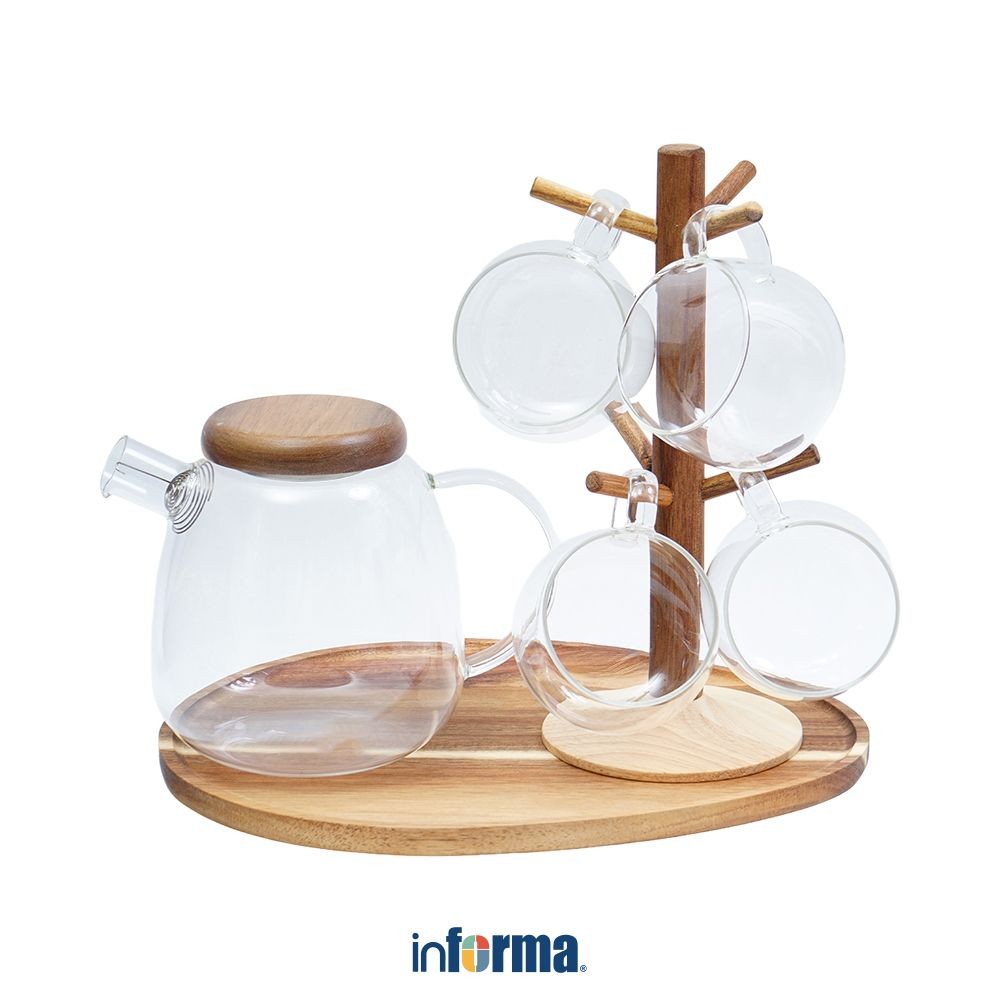 Informa Appetite 1.8 ltr Jesy Set 5 Pcs Teko Minum & Gelas Kaca Dengan Rak Water Jug Pitcher Dengan 