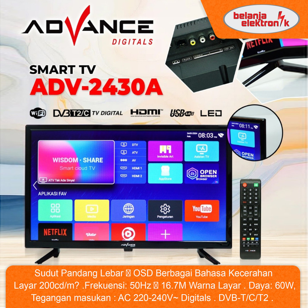 ADVANCE ADV-2430A Smart TV LED 24 Inch Android TV Digital DV3/T2