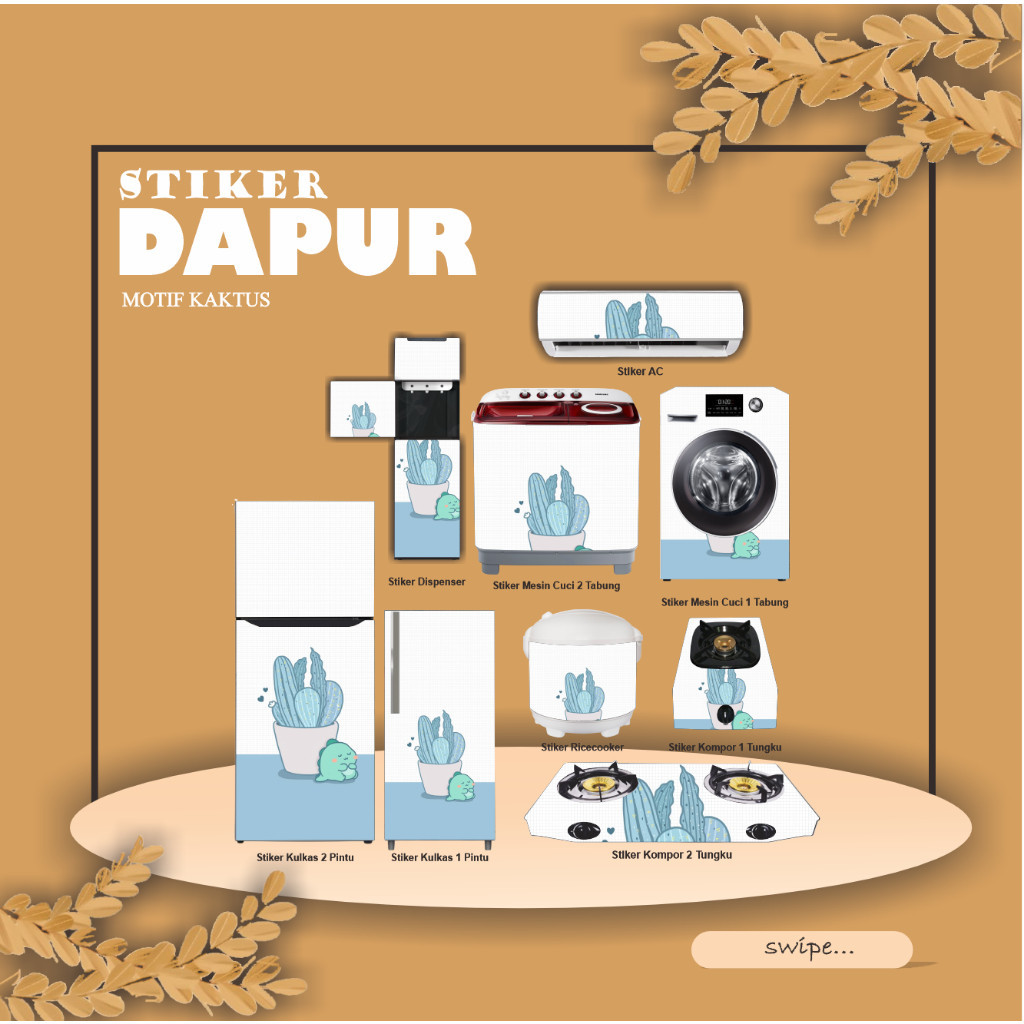 Sticker Kulkas, Kompor, AC, Mesin Cuci, Dispenser  Motif Kaktus banyak Warna