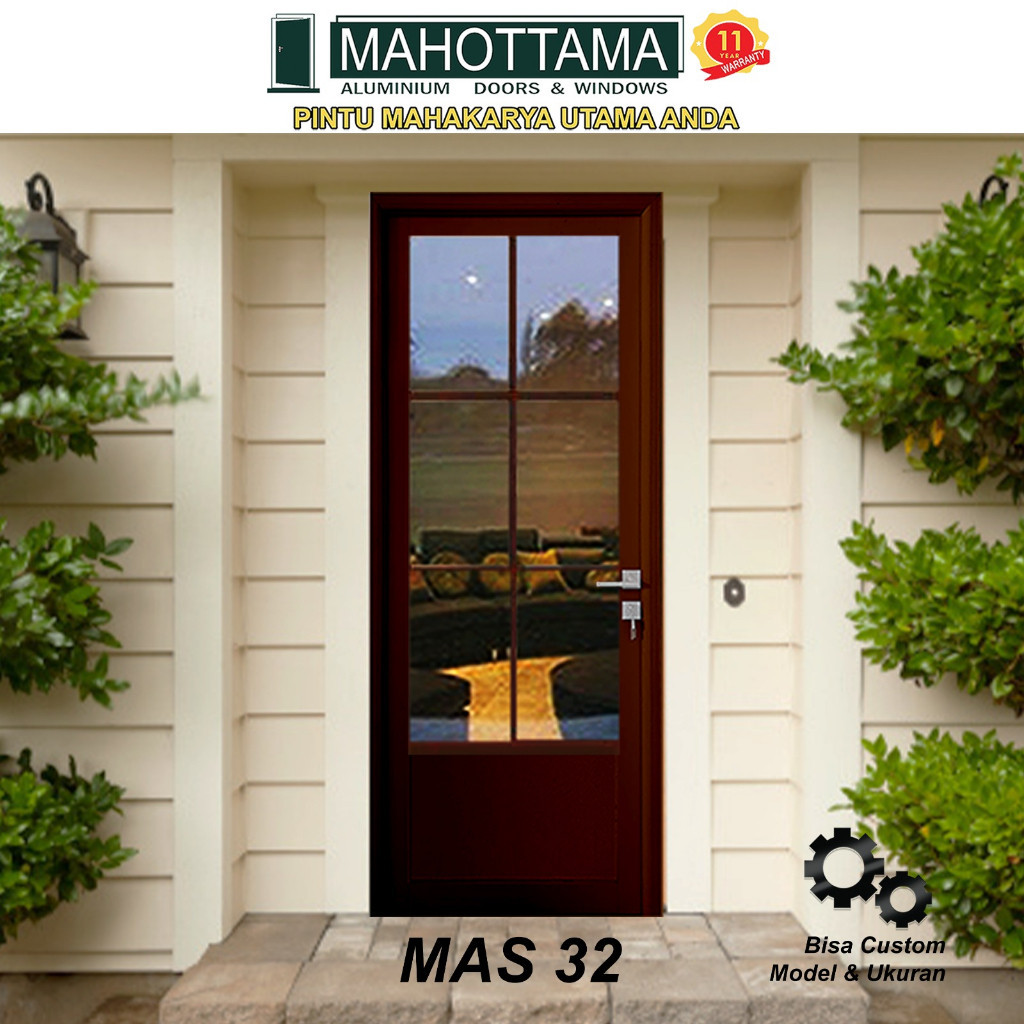 MAHOTTAMA - Pintu Rumah Kamar Tidur Kaca Kamar Mandi Aluminium 80 x 200cm Utama 1 Set Kunci Handle E