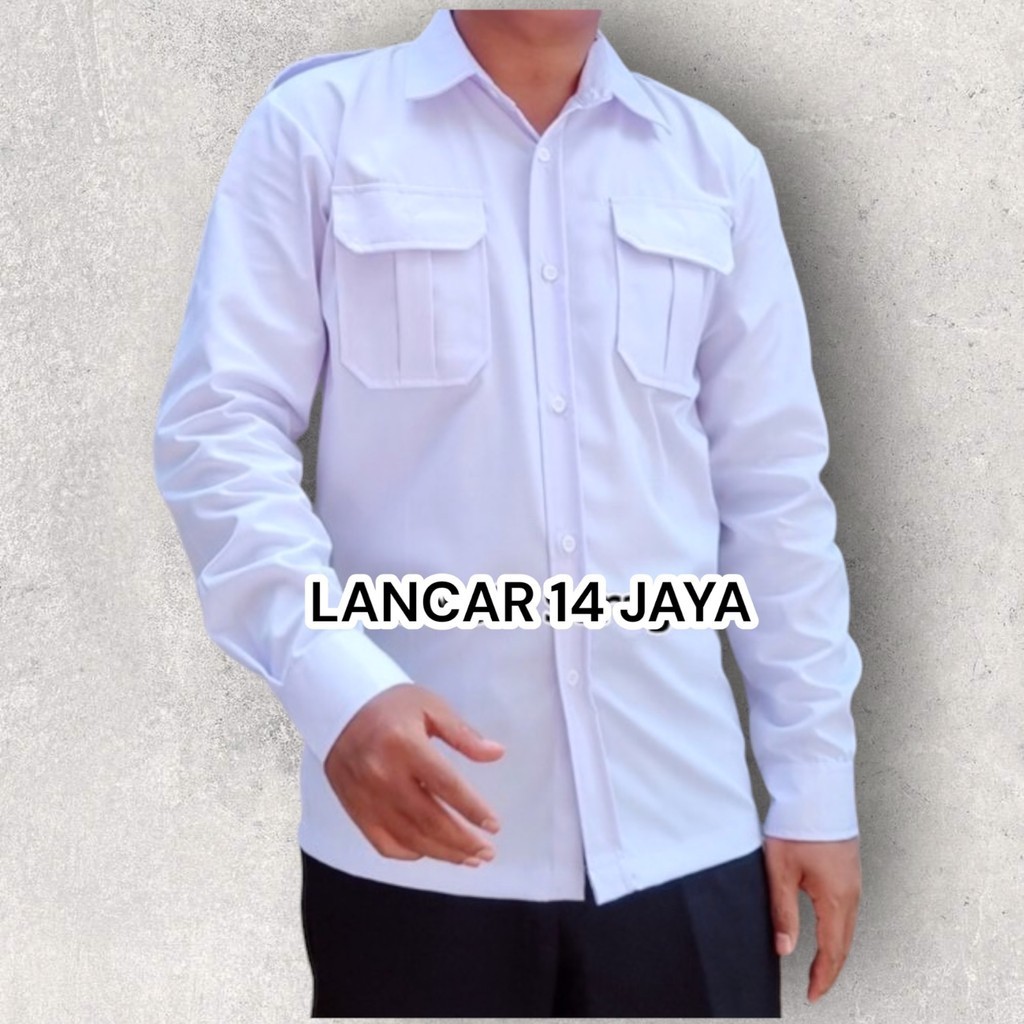Seragam PDH Pilot Pria Putih Lengan Panjang Baju DinasPutih Pria Japan Drill Baju Dinas Pegawai Satp
