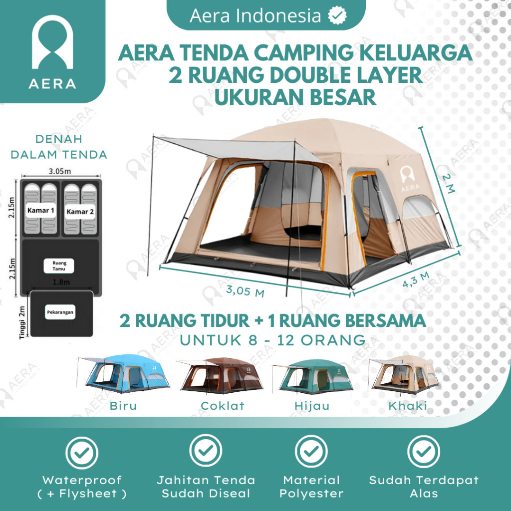 TENDA CAMPING KELUARGA | TENDA KEMPING UNTUK 8-12 ORANG | TENDA KELUARGA | TENDA CAMPING 2 RUANG | T