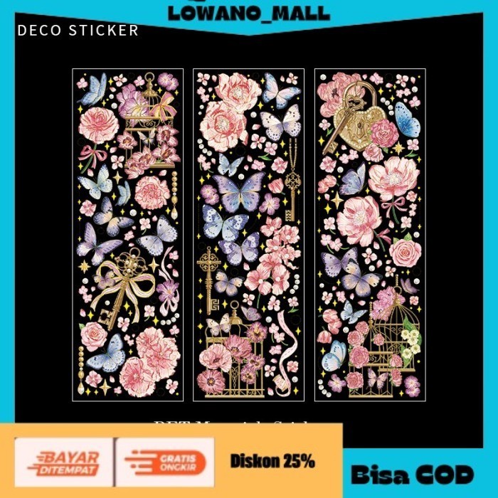 

[[BEST QUALITY]] TERLARIS 3 Lembar Gold Flower Vintage Ancient Aesthetic Sticker Stiker Bunga 09 PINK COD