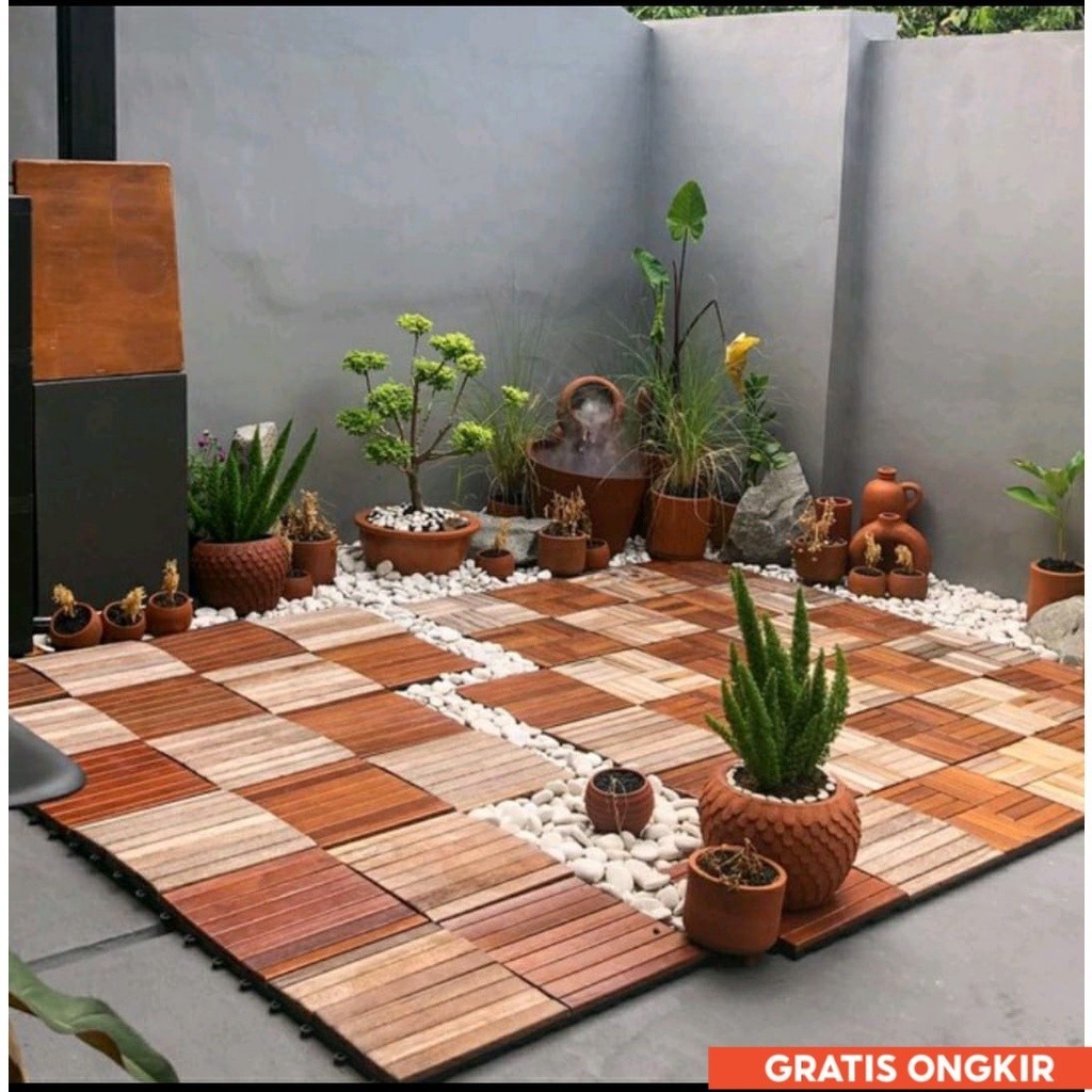 Ubin Lantai Kayu Decking Tile 30 x 30cm Outdoor Indoor Full Vurnish Pernis Alas Lantai Pengganti Ker
