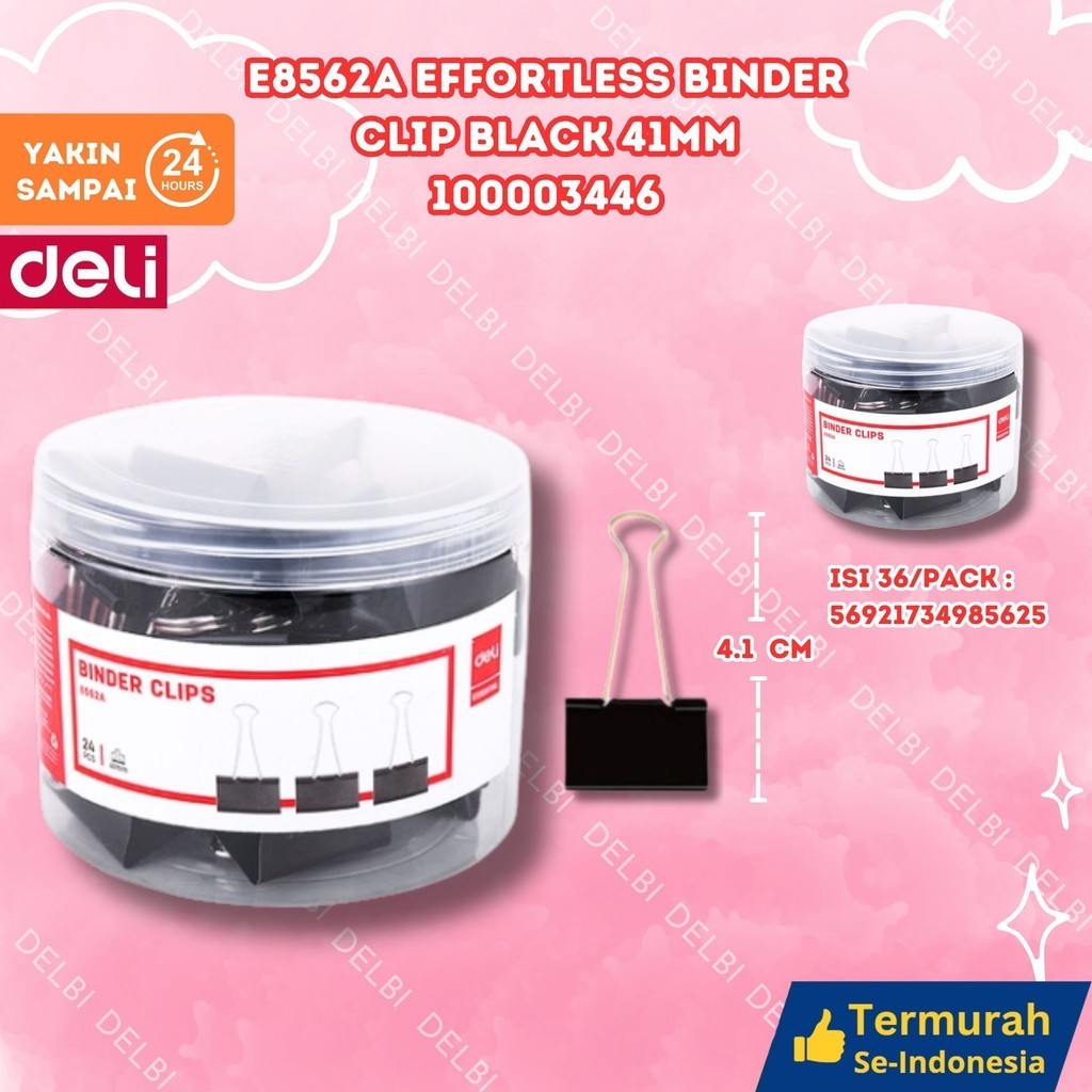 

Deli Seri Klip Binder Binder Clip Series Hitam Black 12 Tube 0.4mm thickness E856 EFFORTLESS BINDER CLIP BLACK 41MM