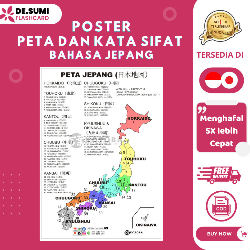 POSTER PETA DAN KATA SIFAT DAN DASAR FULL LAMINATING SIZE A2 & A3 BAHASA JEPANG DASAR PELENGKAP BUKU