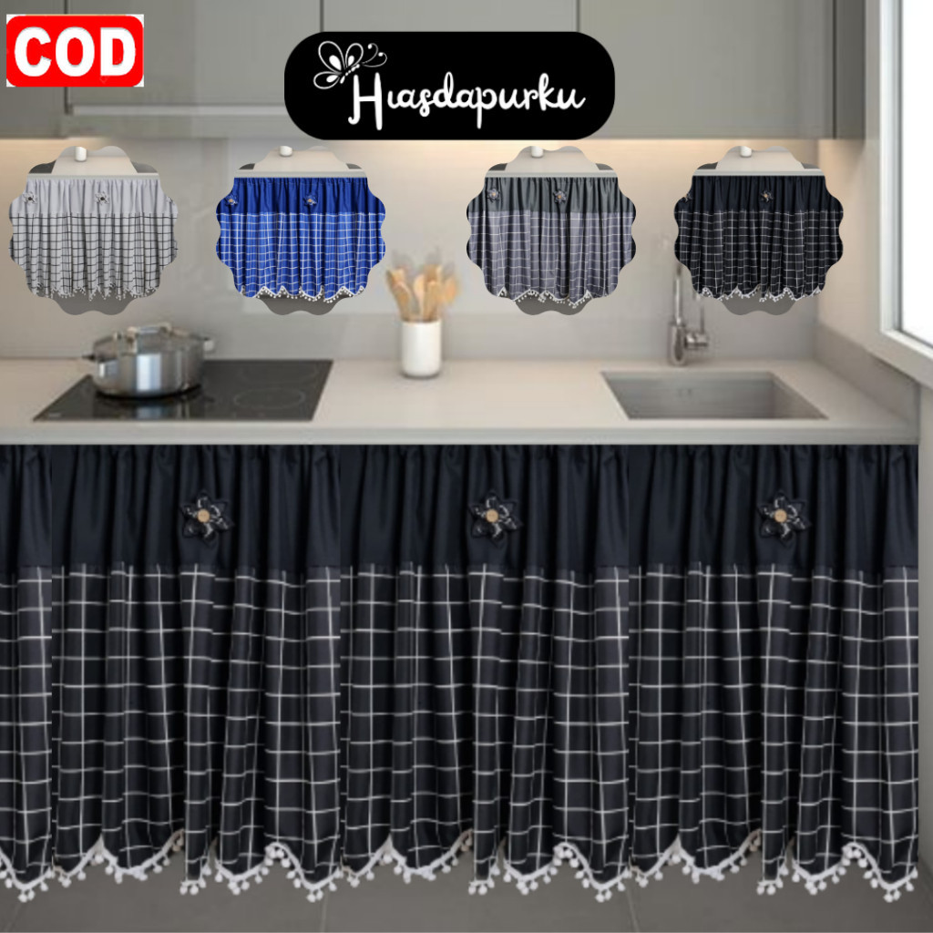 Gorden Kolong Dapur/Tirai Kolong Dapur/Hordeng Kolong Model Kotak Estetik