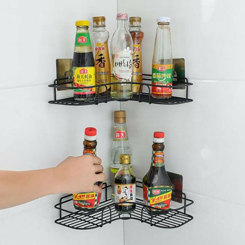 Rak Sudut Gantung Serbaguna TANPA BOR Rak Siku Besi BUMBU DAPUR Kosmetik Sabun